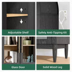 Mobile contenitore ad arco alto 71", ante in vetro, gambe in legno massello, nero