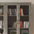 Libreria Rustica Grigia con Ante in Vetro: Ripiani Regolabili e 9 Cassetti, Ampio Spazio per Biblioteche Domestiche Organizzate