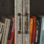 Libreria Rustica Grigia con Ante in Vetro: Ripiani Regolabili e 9 Cassetti, Ampio Spazio per Biblioteche Domestiche Organizzate