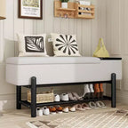 GDFStudio Judd Farmhouse Upholstered Storage Bench with Hidden Compartment and Rubber Wood Legs