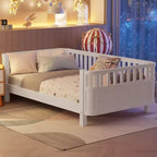 JVNOXK Twin Size Wood Platform Bed for Kids, Wood Low Profile Twin Bed with Rails for Girls and Boys, White