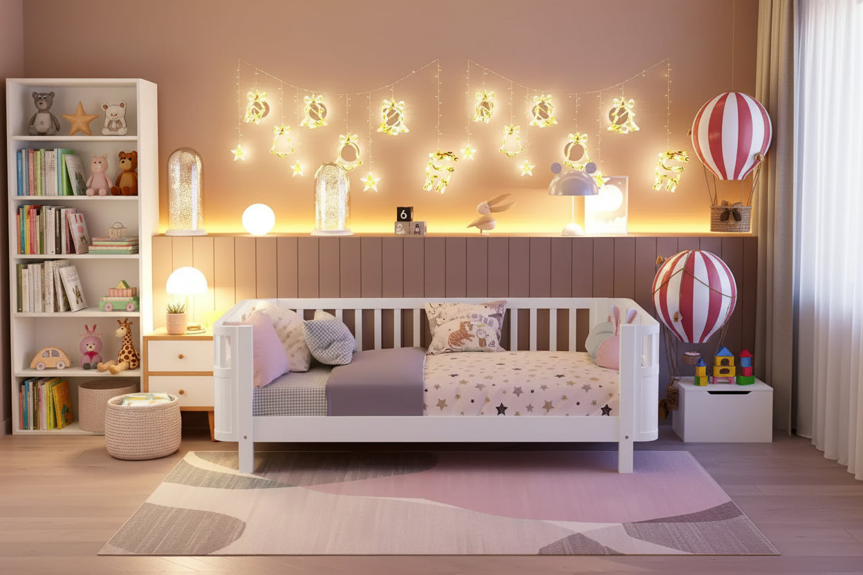 Letto a piattaforma in legno per bambini, letto basso singolo in legno con sponde per bambine e bambini, bianco