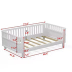 Letto a piattaforma in legno per bambini, letto basso singolo in legno con sponde per bambine e bambini, bianco