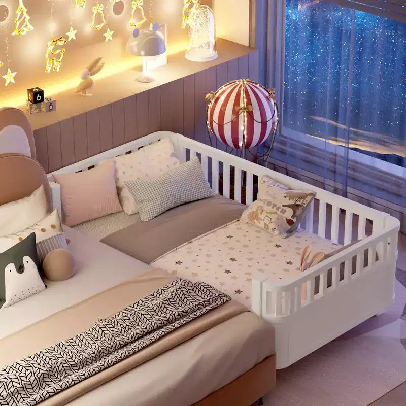 Letto a piattaforma in legno per bambini, letto basso singolo in legno con sponde per bambine e bambini, bianco