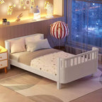 Letto a piattaforma in legno per bambini, letto basso singolo in legno con sponde per bambine e bambini, bianco