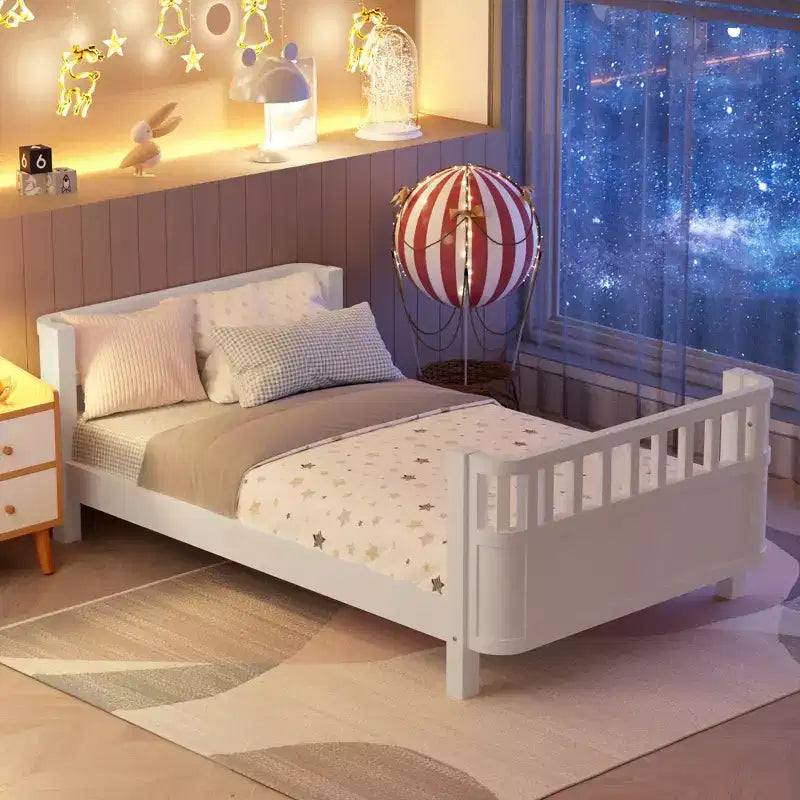 Letto a piattaforma in legno per bambini, letto basso singolo in legno con sponde per bambine e bambini, bianco