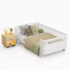 Letto a piattaforma in legno per bambini, letto basso singolo in legno con sponde per bambine e bambini, bianco