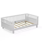 Letto a piattaforma in legno per bambini, letto basso singolo in legno con sponde per bambine e bambini, bianco