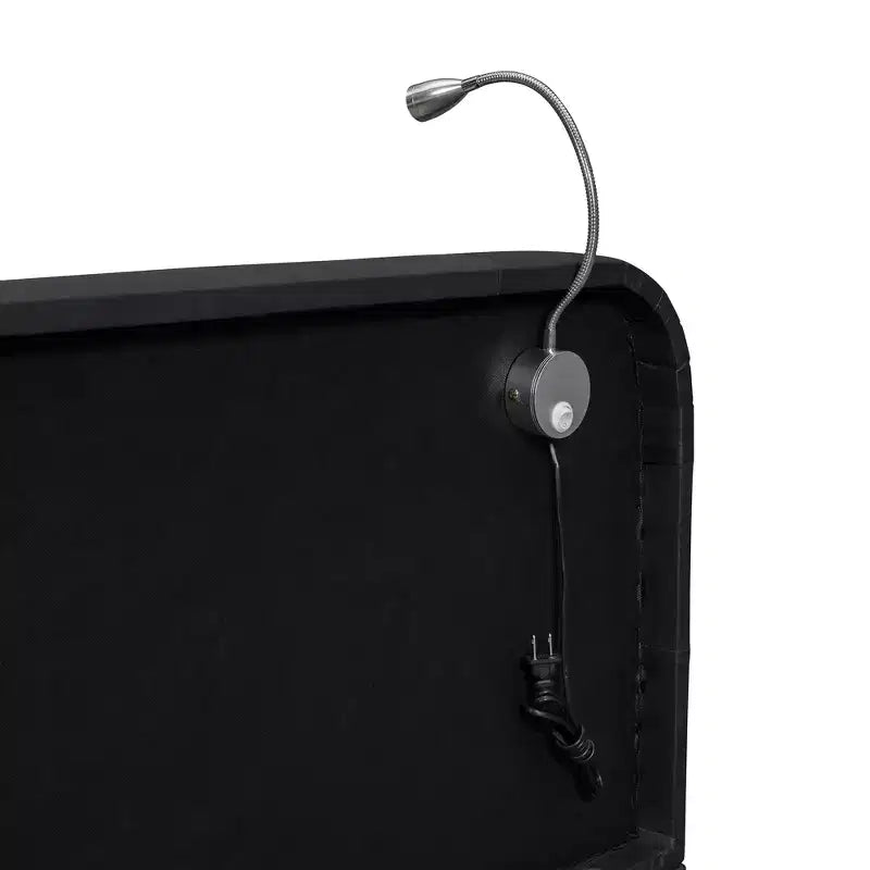 Letto imbottito a terra Queen Size con 2 luci da lettura, letto a piattaforma in PU pelle con testiera ergonomica e sponda di sicurezza