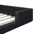 Letto imbottito a terra Queen Size con 2 luci da lettura, letto a piattaforma in PU pelle con testiera ergonomica e sponda di sicurezza