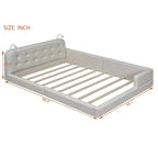 Letto imbottito a terra Queen Size con 2 luci da lettura, letto a piattaforma in PU pelle con testiera ergonomica e sponda di sicurezza