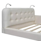 Letto imbottito a terra Queen Size con 2 luci da lettura, letto a piattaforma in PU pelle con testiera ergonomica e sponda di sicurezza