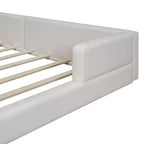 Letto imbottito a terra Queen Size con 2 luci da lettura, letto a piattaforma in PU pelle con testiera ergonomica e sponda di sicurezza
