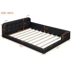 Letto imbottito a terra Queen Size con 2 luci da lettura, letto a piattaforma in PU pelle con testiera ergonomica e sponda di sicurezza
