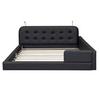 Letto imbottito a terra Queen Size con 2 luci da lettura, letto a piattaforma in PU pelle con testiera ergonomica e sponda di sicurezza