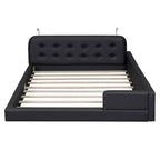 Letto imbottito a terra Queen Size con 2 luci da lettura, letto a piattaforma in PU pelle con testiera ergonomica e sponda di sicurezza