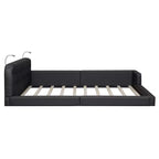 Letto imbottito a terra Queen Size con 2 luci da lettura, letto a piattaforma in PU pelle con testiera ergonomica e sponda di sicurezza