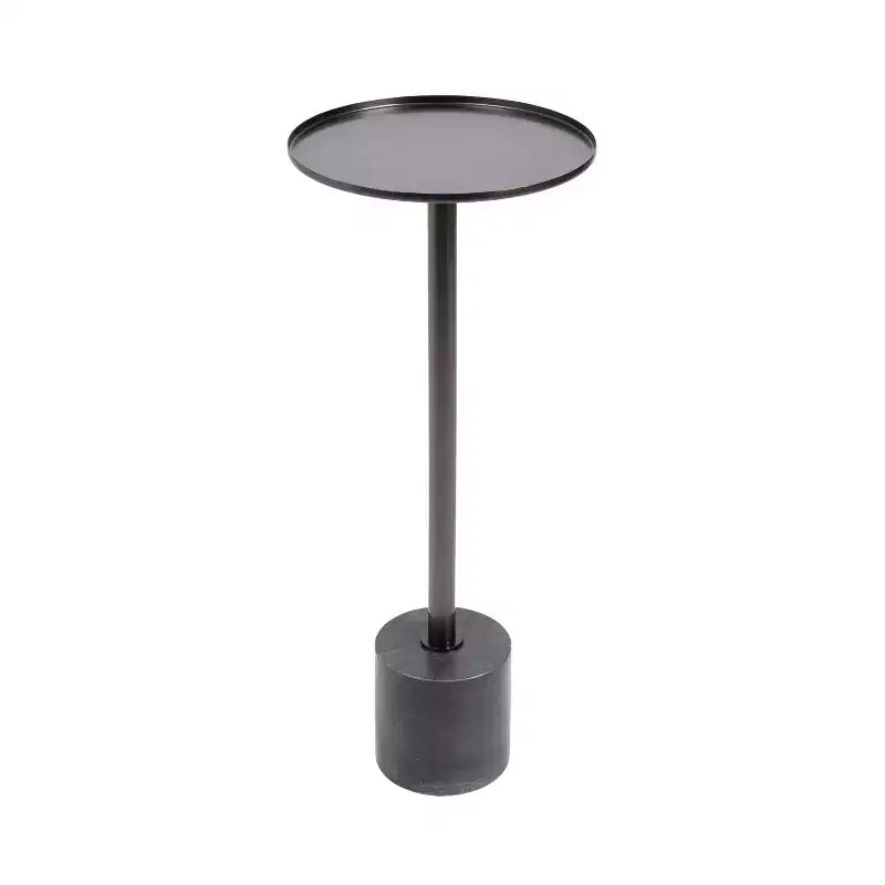Kate and Laurel Vanora Metal and Marble Drink Table, 10x10x24, Pewter and Black