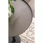 Tavolino portabevande in metallo e marmo, 10x10x24, peltro e nero
