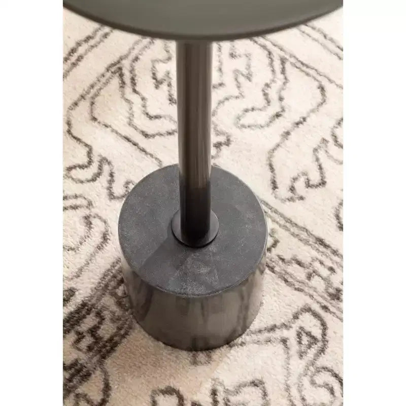 Tavolino portabevande in metallo e marmo, 10x10x24, peltro e nero
