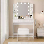 Toeletta con specchio, piccolo set tavolo da trucco con cassetti e sgabello, tavolo da trucco con supporto per asciugacapelli per camera da letto di donne e ragazze