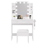 Toeletta con specchio, piccolo set tavolo da trucco con cassetti e sgabello, tavolo da trucco con supporto per asciugacapelli per camera da letto di donne e ragazze