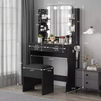 Toeletta con specchio, piccolo set tavolo da trucco con cassetti e sgabello, tavolo da trucco con supporto per asciugacapelli per camera da letto di donne e ragazze
