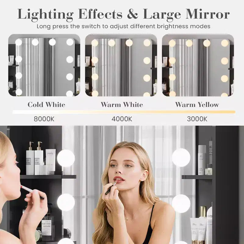 Toeletta con specchio, piccolo set tavolo da trucco con cassetti e sgabello, tavolo da trucco con supporto per asciugacapelli per camera da letto di donne e ragazze