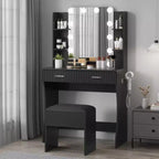 Vanity Desk with Mirror, Small Makeup Vanity Table Set with Storage Drawers & Stool, Dressing Table with Hair Dryer Holder for Women Girls Bedroom