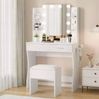 Toeletta con specchio, piccolo set tavolo da trucco con cassetti e sgabello, tavolo da trucco con supporto per asciugacapelli per camera da letto di donne e ragazze