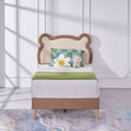 VECELO Twin Size Brown Kid Bed Frame, Bear-Shaped Wooden Upholstered Platform Bed Frame with Adjustable Headboard, No Box Spring Needed