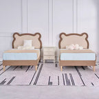 Struttura letto per bambini singola marrone, struttura letto a piattaforma imbottita in legno a forma di orso con testiera regolabile, non necessita di rete a doghe