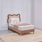 Struttura letto per bambini singola marrone, struttura letto a piattaforma imbottita in legno a forma di orso con testiera regolabile, non necessita di rete a doghe