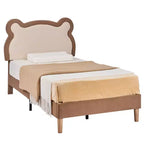 Struttura letto per bambini singola marrone, struttura letto a piattaforma imbottita in legno a forma di orso con testiera regolabile, non necessita di rete a doghe
