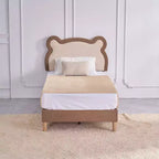 Struttura letto per bambini singola marrone, struttura letto a piattaforma imbottita in legno a forma di orso con testiera regolabile, non necessita di rete a doghe