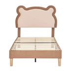 Struttura letto per bambini singola marrone, struttura letto a piattaforma imbottita in legno a forma di orso con testiera regolabile, non necessita di rete a doghe