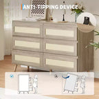 Comò a 6 cassetti in rattan per camera da letto, cassettiere in legno, organizer contenitore moderno stile colonico per armadio, ingresso, soggiorno