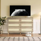 Comò a 6 cassetti in rattan per camera da letto, cassettiere in legno, organizer contenitore moderno stile colonico per armadio, ingresso, soggiorno