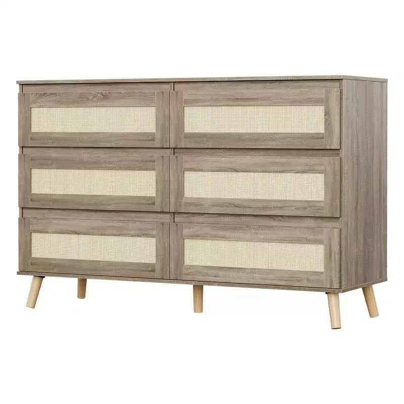 Comò a 6 cassetti in rattan per camera da letto, cassettiere in legno, organizer contenitore moderno stile colonico per armadio, ingresso, soggiorno