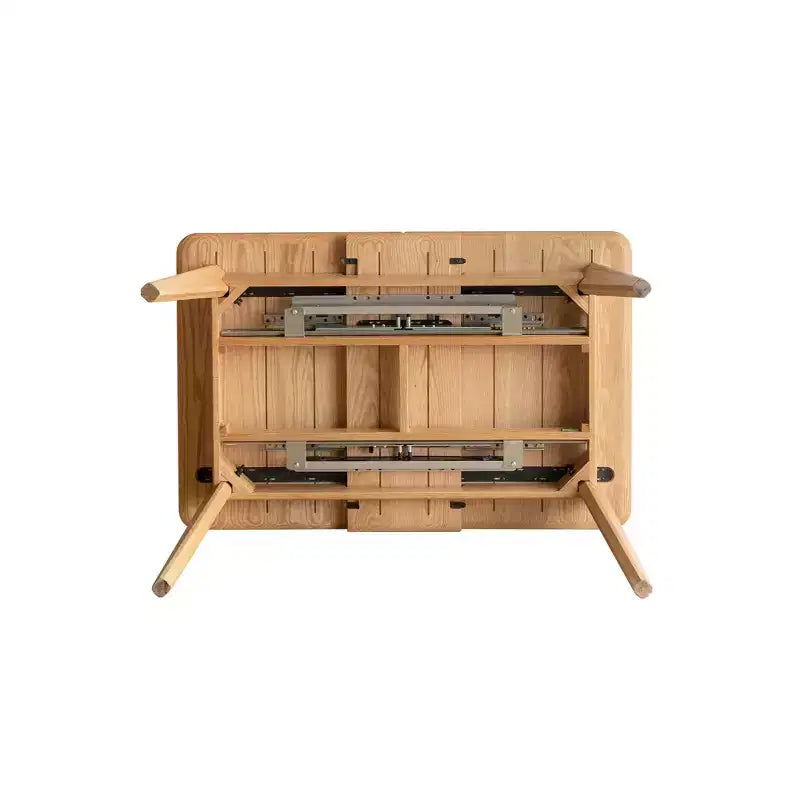 Tavolo da Pranzo Rettangolare Allungabile in Legno di Quercia Effetto Rustico con Piano dagli Angoli Arrotondati e Scorrimento in Metallo