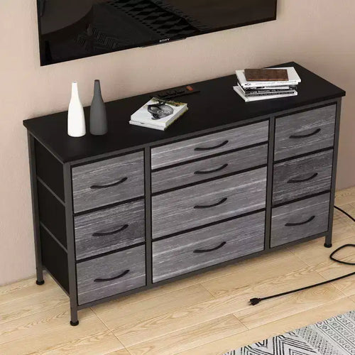 10 Drawer Dresser Tv Stand 55 ,47 Wide Fabric Dresser with Power Outlets,Sturdy Steel Frame Large Bedroom Entertainment Center for Living Room