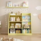 Libreria per bambini a 4 ripiani, Legno ingegnerizzato robusto, 3 ampie tasche in tessuto, Favorisce la lettura e l'organizzazione