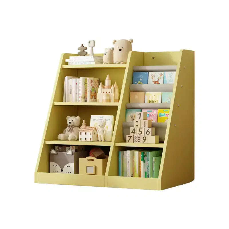 Libreria per bambini a 4 ripiani, Legno ingegnerizzato robusto, 3 ampie tasche in tessuto, Favorisce la lettura e l'organizzazione