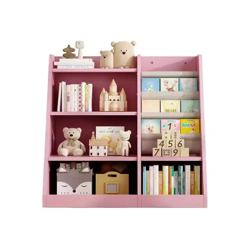 Libreria per bambini a 4 ripiani, Legno ingegnerizzato robusto, 3 ampie tasche in tessuto, Favorisce la lettura e l'organizzazione