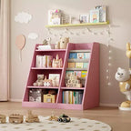 Whisen 4-Tier Kids Bookshelf, Sturdy Engineered Wood, 3 Deep Sling Storage, Boosts Reading & Organization