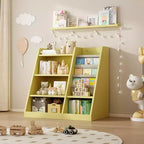 Libreria per bambini a 4 ripiani, Legno ingegnerizzato robusto, 3 ampie tasche in tessuto, Favorisce la lettura e l'organizzazione