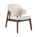 Royal Hampton Accent Chair, Winged Back Beige Boucle Fabric, Walnut Brown Wood