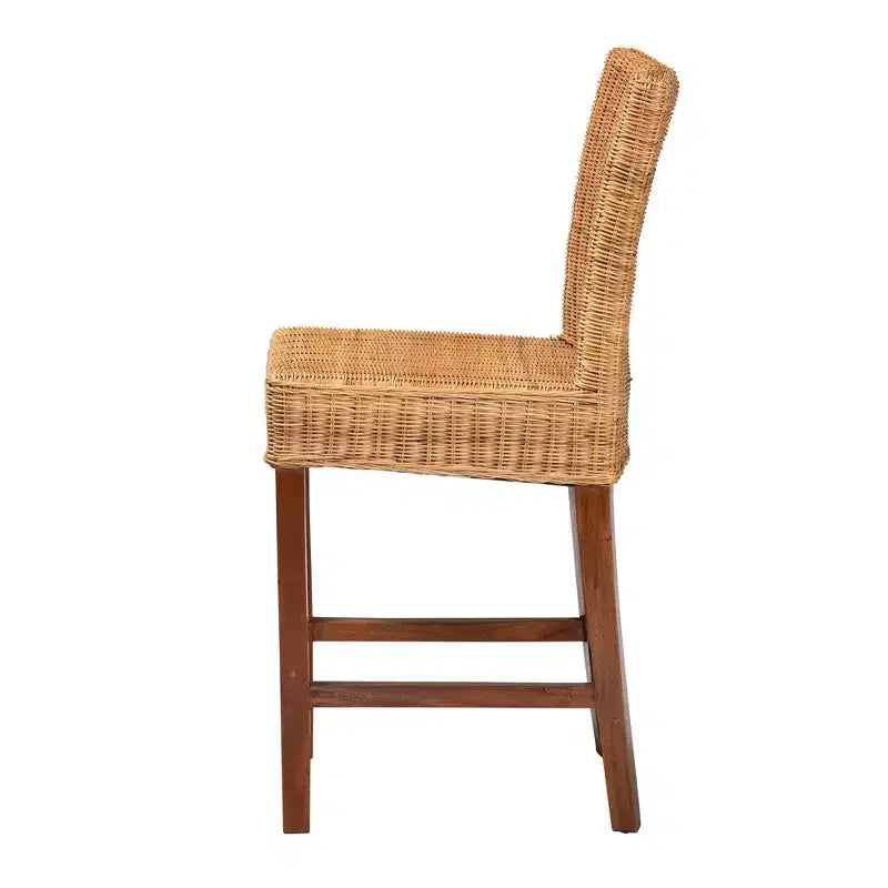 Sgabello da bancone in rattan naturale e legno di mogano, marrone noce