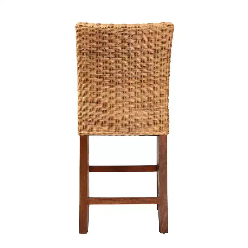 Sgabello da bancone in rattan naturale e legno di mogano, marrone noce
