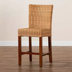 Sgabello da bancone in rattan naturale e legno di mogano, marrone noce